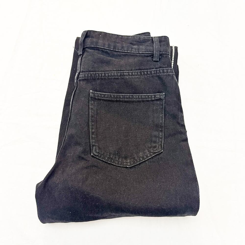Zara Black Wide Leg Denim Jeans Frayed Split Hem Silver Stud Accent Jeans Size 6